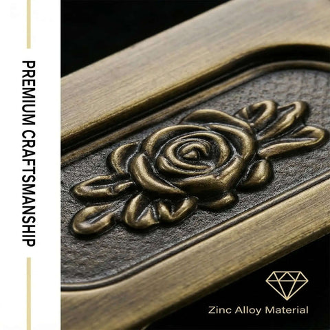 Close-up of Antique Bronze Rose Flush Pull Handles for Drawers and Cabinets, Hidden Flush Mount Design with rose detail
