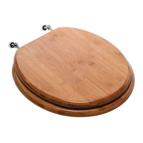 Round Front Toilet Seat With Lid In Rattan Bamboo Wood, Durable Comfort For Long Lasting Use, Easy Install No Fuss Mounting