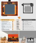 Front view of Woxcker L2 MAX 10W laser engraver with orange enclosure and 300x300mm bed