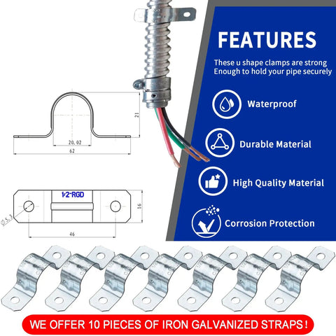Half Inch Flexible Steel Electrical Conduit Kit with Couplings, Elbows, Straps, waterproof and durable for wiring projects