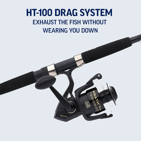 HT-100 drag system on Wrath II Six Foot Six Inch Fishing Rod And Spinning Reel Combo Size 2500 Medium Light Power
