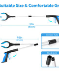 Grabber Reacher Tool by Amazon, 32-inch foldable reacher with blue jaws and ergonomic blue/black handle