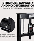 Detail of 12 Ton Hydraulic H Frame Shop Press With Rugged Steel Assembly showing oil resistant finish and durable carbon steel.