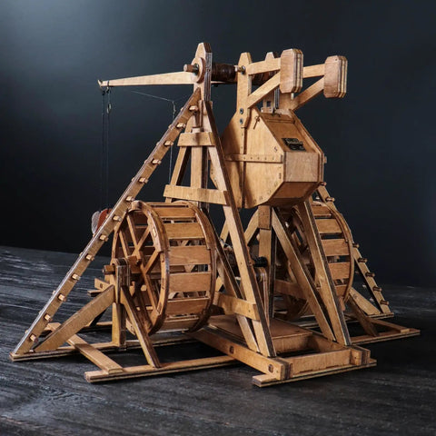 Mini Counterweight Trebuchet With Wheels For Epic Medieval Siege Chariot Catapult Kit DIY 3D Wooden Puzzles Mechanical Model Kit For STEM Projects And Tabletop Play Fun Build It Yourself Toy, wooden tabletop model