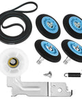 Upgraded Dryer Repair Kit with drum rollers, idler pulley, belt, and tension spring for easy home fix; fits Samsung models.