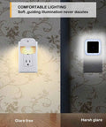 Glare Free Plug In LED Night Light With Dusk To Dawn Sensor illuminating wall, showing glare-free vs harsh glare comparison
