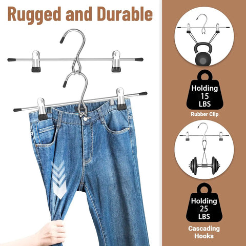 Keep Your Closet Crisp With These Space Saving Stackable Pants And Skirt Hangers Featuring Grippy Clips And Built In Hooks Straight Up Essential For Dorms Or Apartments The 8 Pack Is A Total Game Changer