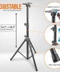 Beefy Rubber Capped Tripod Stand With Adjustable Height From 36.2 To 58 Inches Locking Safety Pin 35mm Mount Insert