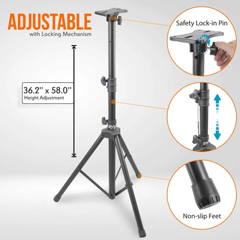 Beefy Rubber Capped Tripod Stand With Adjustable Height From 36.2 To 58 Inches Locking Safety Pin 35mm Mount Insert