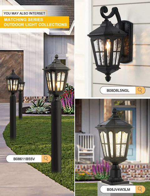Outdoor Post Light With 3 Inch Pier Mount Base, 17 Inch High Exterior Fixture in garden and wall mount view