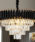 15 Inch Five Light Modern Crystal Chandelier With Three Tier Black And Gold Finish For Dining Room Living Room Kitchen Entryway And Hallway