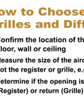 Diagram of how to choose registers, grilles, and diffusers with measurement instructions for Cut To Fit Electrostatic HVAC Air Filter Media.