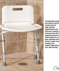 Folding Bath Seat With Back Support For Safe No Fuss Shower Time Portable Shower Bench White with textured seat in bathroom