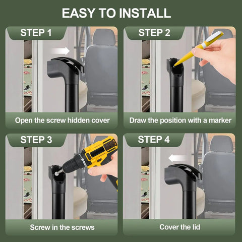 Installation steps for RV Grab Handle Set Aluminum Entry Door Assist Bar For Camper Trailer Truck Cargo Trailer And Boat 2 Pack
