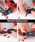 Step-by-step mandrel replacement for NT600 Rivnut Tool Kit Pro Grade All In One With 10-32 And 6-32 Mandrels, Step Drill Bit, 100 Carbon Steel Nuts.