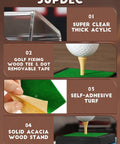 Clear Acrylic Golf Ball Display Case With Wood Base And Tee Dust Proof Memorabilia Stand For One Ball Black Finish Storage Box For Collectors Dope Gift Idea image showing acrylic, wood tee, adhesive turf, acacia base