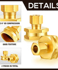 Two Pack Heavy Duty Brass Garden Hose Adapters Set Three Eighths To Three Quarters Of An Inch Female To Female Swivel Compression For Outdoor Watering Car Washing And Garden Irrigation, brass 3/8 OD compression fittings