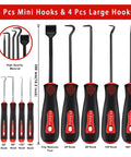 17 Piece Mechanic Hook And Pick Tool Set With Auto Trim Removal Kit displayed with various sized hooks.