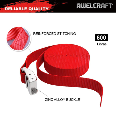 8 Pack 1 Inch By 12 Foot Lashing Tie Down Straps With Cam Buckle 600 Lbs Breaking Strength Carrying Bag Red For Moving Motorcycle Kayak Bike Cargo For All Hauling Needs, red strap with zinc buckle.