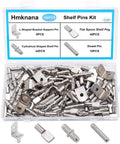 Top Shelf 100 Piece Nickel Plated Shelf Pins Kit With Four Styles For Cabinets Closets And Furniture Heavy Duty Zinc Alloy Pegs in a storage case.