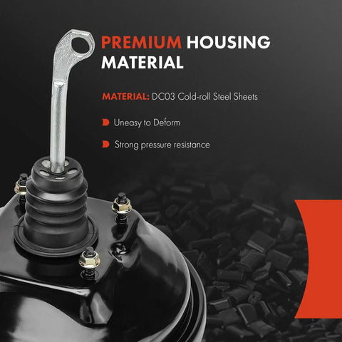 Close-up of Heavy Duty Vacuum Brake Booster Compatible With Ford Bronco F100 F150 F250 1979 showing premium DC03 steel material.