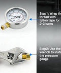 Installation steps for Low Pressure Dry Dial Gauge With A Two And A Half Inch Dial, 304 Stainless Steel Case, Lower Mount, NPT Quarter Inch Connection.