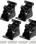 Heavy Duty Folding Brackets 4 Pack With Self Locking Hinges And Stainless Steel Screws For Table Legs Bed Frames And Shop Tables Space Saving Black Hardware showing black metal brackets and screws.