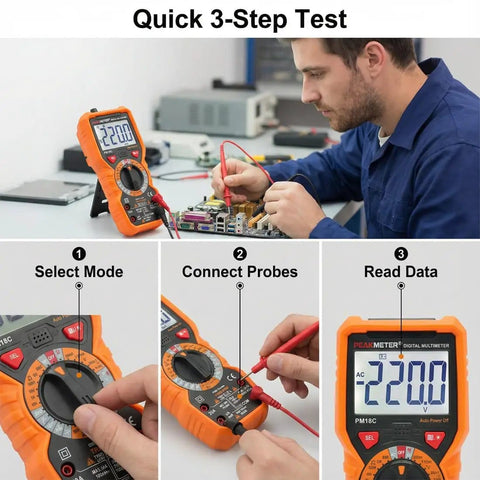 Technician using Pro Grade Digital Multimeter With True RMS AC DC Voltage And Current Measurements 6000 Counts Non Contact Voltage Detector