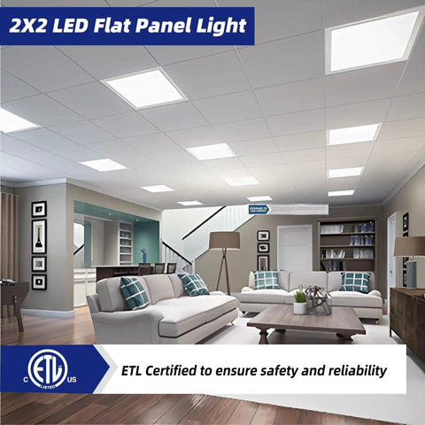 2x2 LED Flat Panel Light For Drop Ceiling Office Fixture Recessed Edge Lit 5000K Daylight shown in living room ceiling