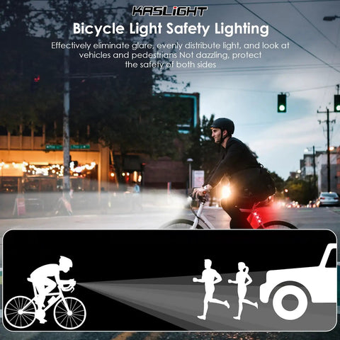 Cyclist using Ridiculously Bright 10000 Lumen Bike Light With 8 LEDs in city setting, showcasing safety lighting at night.