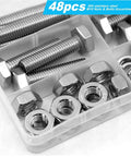 Heavy Duty Screw Kit Set 48 Piece With Bolts Nuts And Flat Washers For DIY Electrical Projects Built To Last M10 Size Hardware Pack For Quick Secure Fastening And Home Repairs, 304 stainless steel M10 bolts and nuts in tray