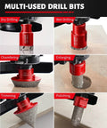 DAYDOOR 15-piece red diamond hole saw kit mounted on drill for tile cutting (porcelain, granite, marble).