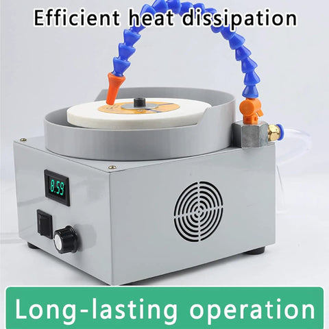 Imosei Electric Wet Bench Sander And Gem Faceting Tool With Variable Speed Controller and Diamond Grinding Discs for Polishing Jade Metal Glass and Knife Sharpening Precision Finish Great For Crafts, with water cooling system.