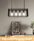 Industrial Heavy Duty Kitchen Island Pendant Light Four Light Rectangular Rustic Vintage Hanging Fixture with adjustable chain