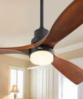 52 Inch Solid Wood Ceiling Fan With Remote And Dimmable Light, 6 Speed Quiet DC Motor, 3 Color Temperature Lights