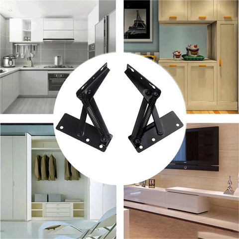 ROCK SOLID SOFA BED SPRING HINGES TWO PACK FEATURING SMOOTH OPERATOR SWING ACTION AND DEAD SIMPLE CABINET LIFT SUPPORT, black hardware.