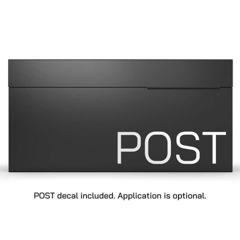 Modern Wall Mounted Mailbox Black For Home Outdoor Use With Rust Resistant Steel Build Sleek Mailbox Design "POST" decal