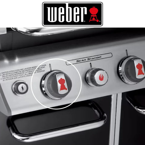 Replacement Gas Grill Burner Knob Set For Genesis 2011 Through 2016 Models with three silver knobs on grill
