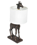 Resin Giraffe Table Lamp With Linen Shade And Bronze Finish Whimsical Animal Accent Light For Living Room Or Desk 13.75 Inch Tall Cord Switch Distressed Look Maximum 40W Bulb