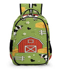 Green Grass Farm Cartoon Printed Unisex Backpack With Large Capacity Durable Polyester Breathable Dope Everyday School Backpack Cute Farm Theme Daypack For Teens And Adults with barn and cow design