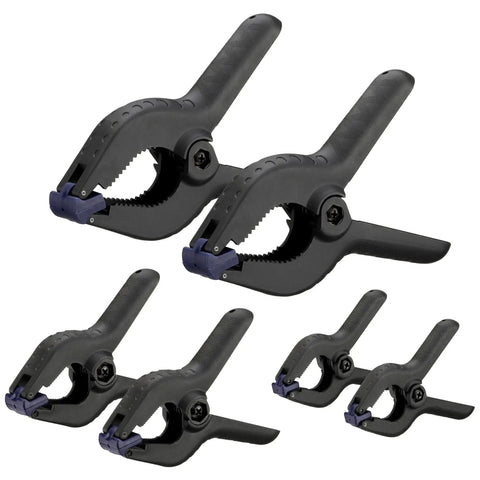 Quick Grip Spring Clamps For Woodworking In 1 Inch, 2 Inch, And Three Quarter Inch Jaw Sizes Six Pack With Pivoting Jaws
