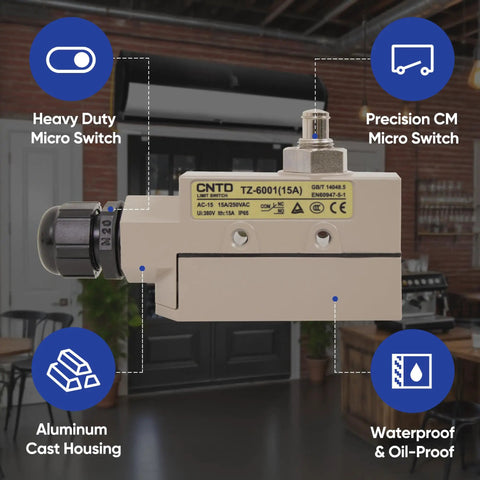 Built Tough Micro Switch With Pin Plunger For Commercial Door Detection And Appliance Sensing, aluminum housing, side view