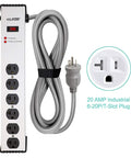 Industrial Grade Heavy Duty Steel Power Strip With 6 Outlet 25 Foot Cord 20 Amp 6 20 T Slot Plug 900 Joule Surge Protector