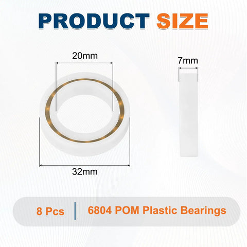 8 Pack POM Plastic Bearings 20 X 32 X 7 MM Deep Groove Ball Bearings With Glass Balls And Nylon Cage, size diagram