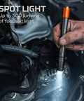 Orange Inspector 500 Plus Pen Light Rechargeable Pocket Led Flashlight 500 Lumen With Four Modes Turbo Strobe High Low Compact Pocket Tool For Inspections Automotive Home Diy And Everyday Carry in engine bay