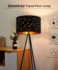 Tripod Floor Lamp With 8W LED Bulb Mid Century Style Standing Lamp Decorative Fabric Shade shining in living room