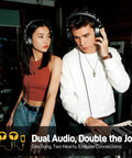 Two people in a studio wearing Studio Monitor DJ Headphones With 50mm Drivers Closed-Back Over-Ear Wired Headset For Music Production.