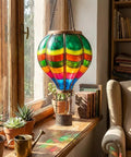 Colorful hot air balloon solar lantern on windowsill, valentines day outdoor lantern solar powered hot air balloon lights for garden and yard hanging flickering flame led decor for trees patio and mom lovers.