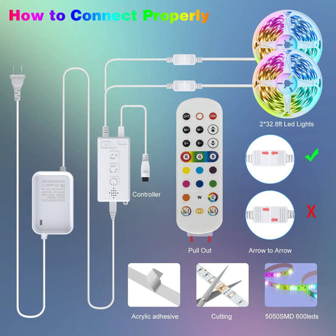 Connection guide for Waterproof LED Lights For Bedroom Smart WiFi 65.6Ft 600 LEDs Dope RGB Music Sync 5050 Strip Lights