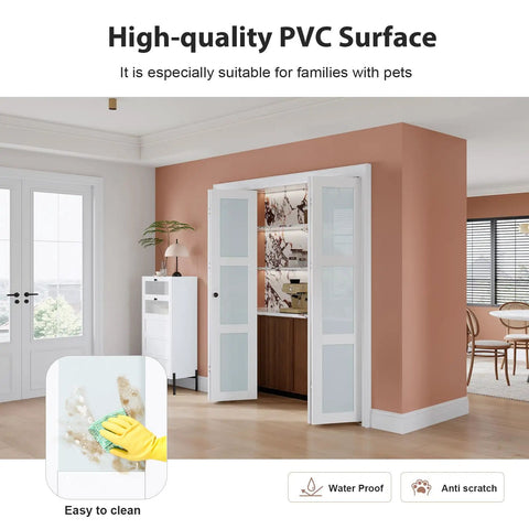 Preassembled Bi Fold Doors For 60 By 80 Inch Openings With Tempered Frosted Glass Closet Barn Door sleek PVC surface in a modern interior.